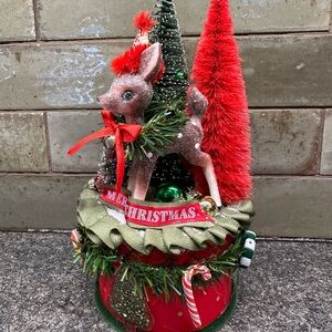 Festive Vintage Inspired Christmas Assemblage Deer Decoration